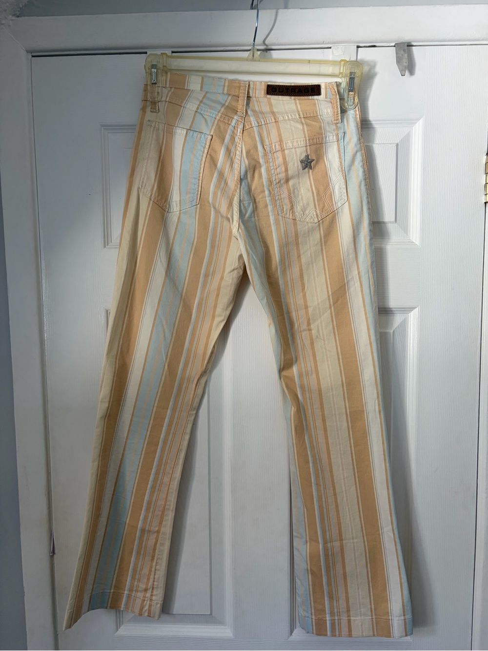 Vintage Y2K Outrage Italy Pastel Striped Flare Jeans Size 26 - Picture 7 of 14